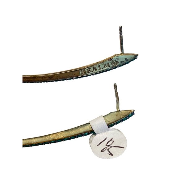 Gold & Teal Realm Drop Earrings With Embellished Crystals For Women - Picture 5 of 7